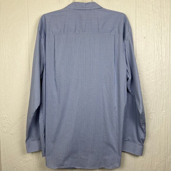 Van Heusen Traveler shirt men’s 2XLT button up long sleeve blue plaid check - Picture 4 of 8